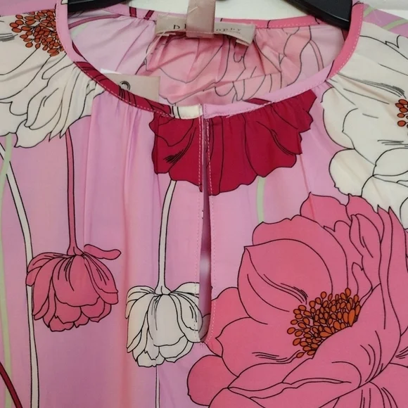 Philosophy Long Sleeved Keyhole Pleated Neckline Pink Floral Iris Print … - Picture 8 of 13